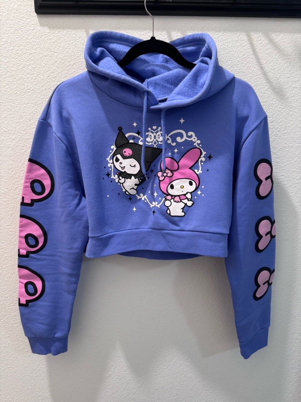 My Melody & Kuromi Cropped Hoodie - Lavender with Pink Accents